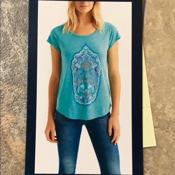 NWT Lucky Brand Turquoise Blue Tribal Medallion Printed Relaxed Lite Shirt - Picture 4 of 6